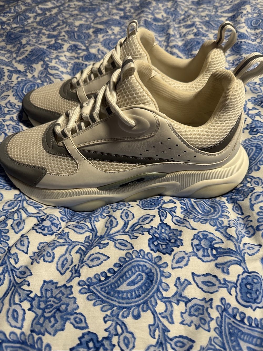 Dior Cream and Gray Mesh Low-Top Sneakers